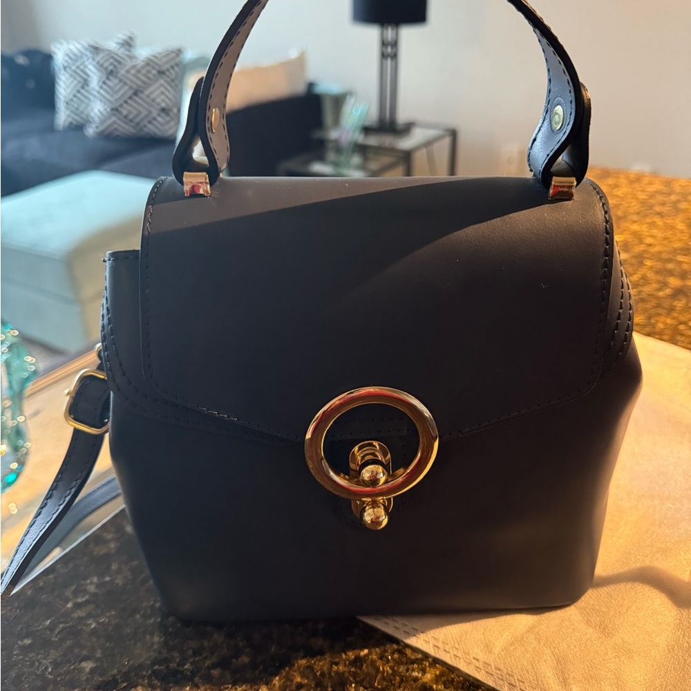 navy blue genuine italian leather handbag